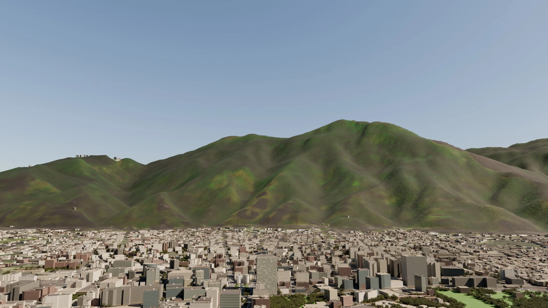 El Ávila sobre la ciudad de Caracas, con miles de edificios generados automáticamente
