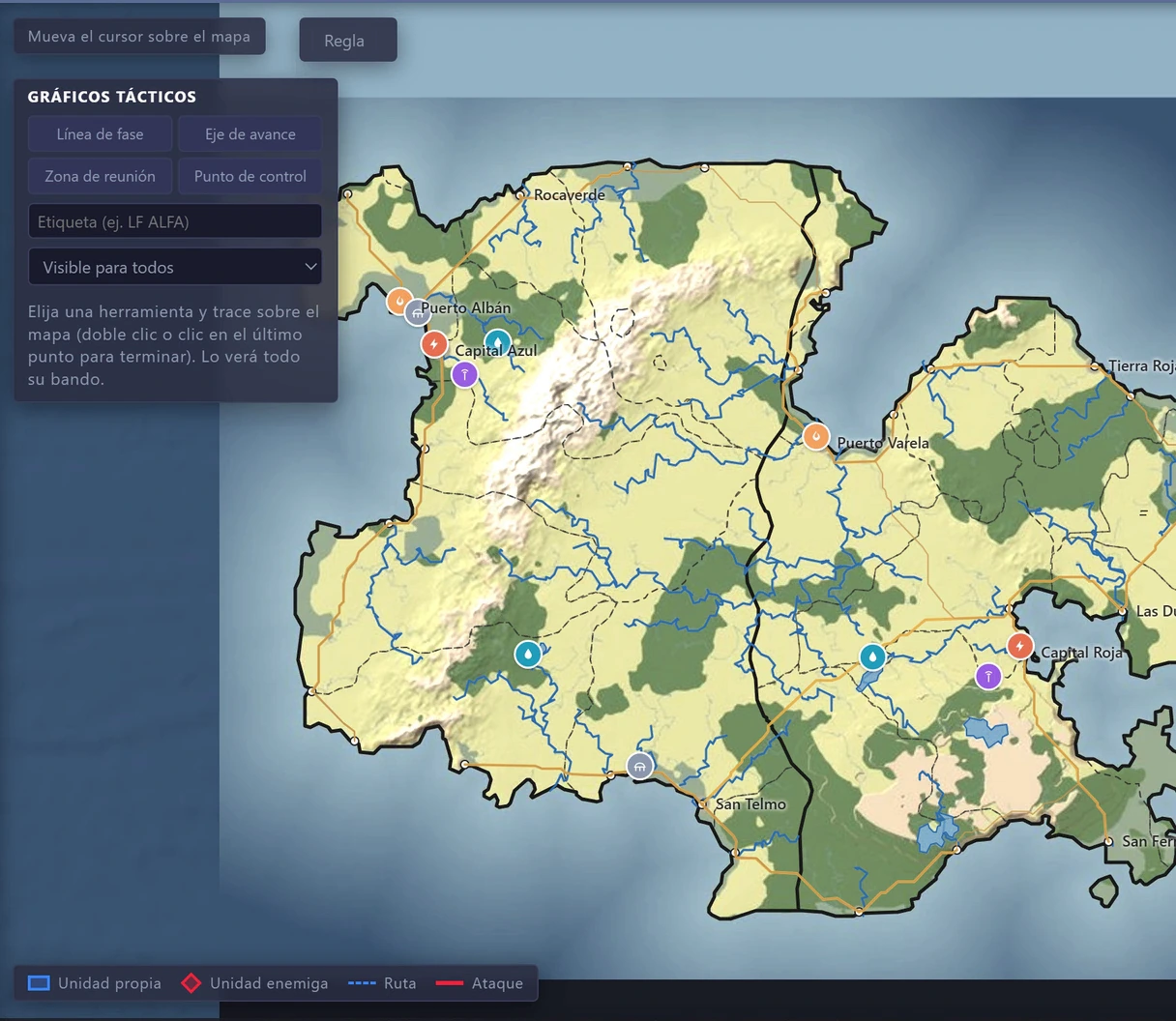 Mapa ficticio de una isla para ejercicios académicos
