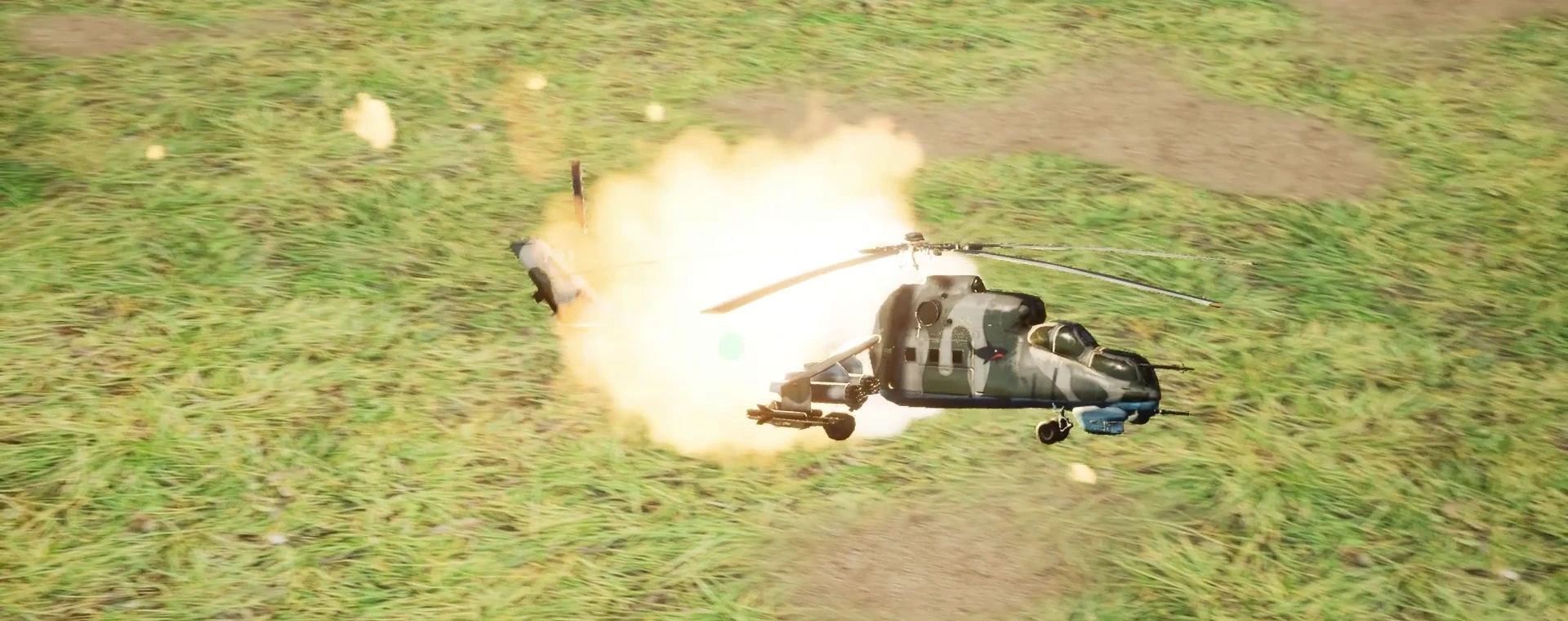 Hit helicopter falling engulfed in fire