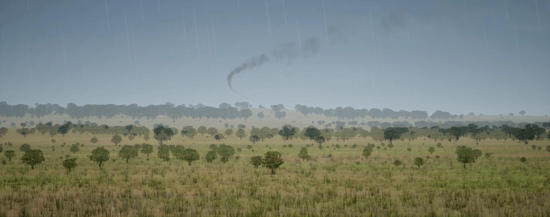 Humo en el cielo tras alcanzar el blanco sobre la sabana