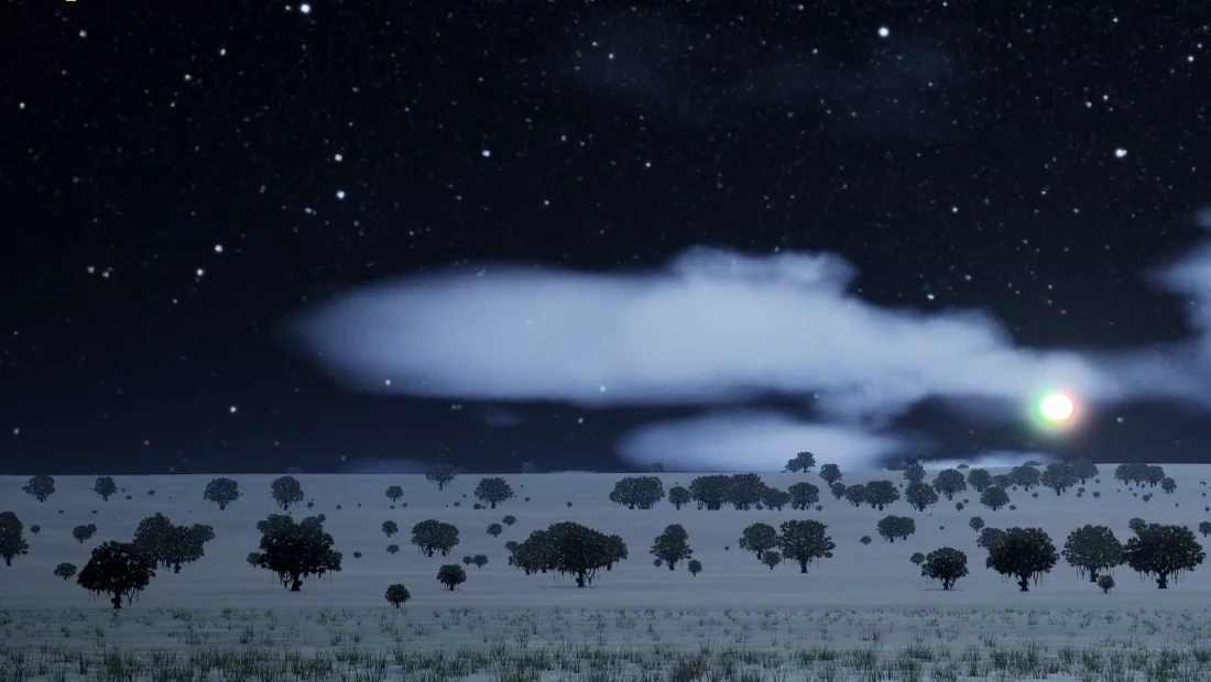 Ejercicio nocturno con luces de navegación del blanco bajo un cielo estrellado